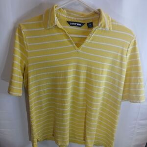 Lands' End Men's Polo in Yellow and White Stripes